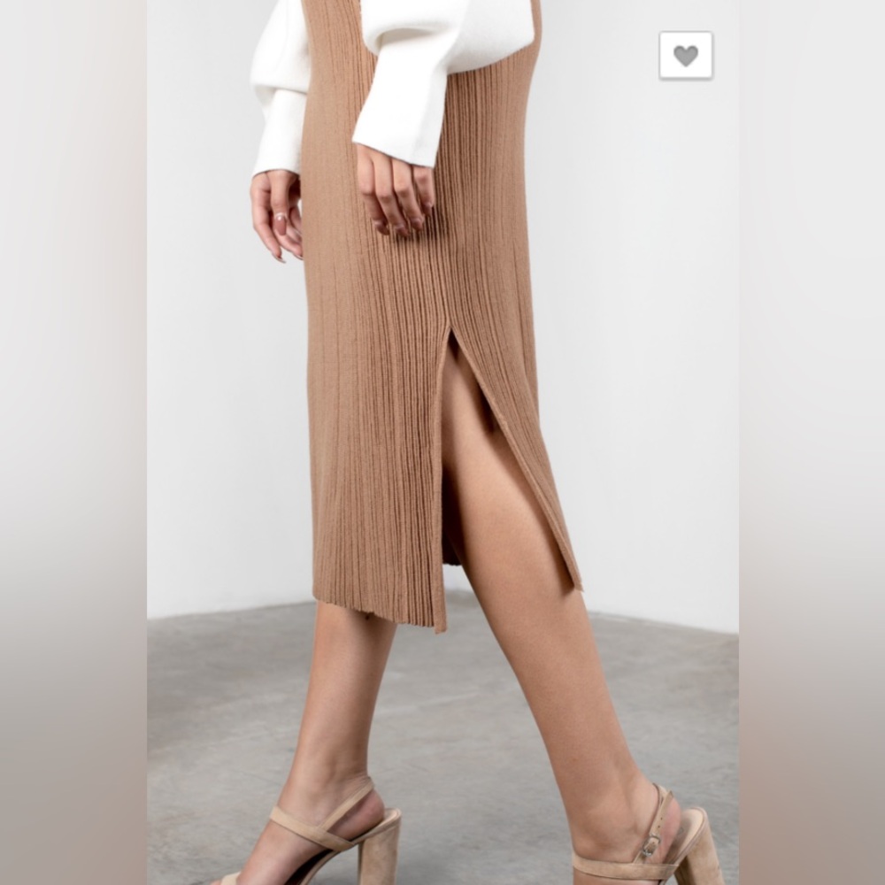 Mod Ref Ribbed Sweater Midi Skirt with Slit Minimalist Capsule Tan Small